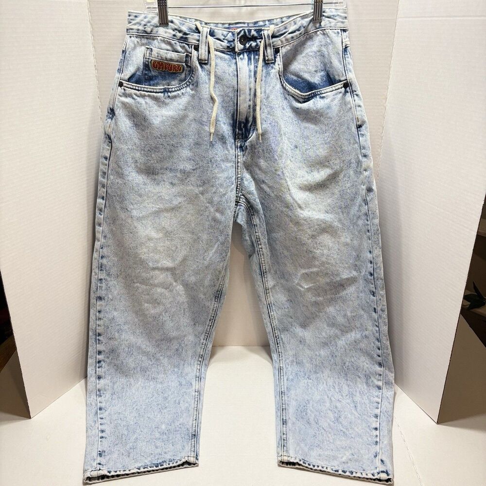 Empyre Easy Now Baggy Skate Jeans Light Wash Acid Wash Drawstring Mens 30 Y2K
